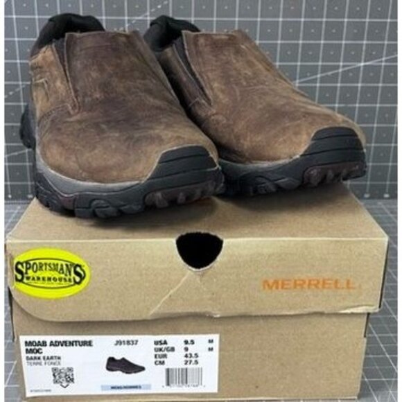 Merrell Men's Moab Adventure Moc Slip-On Shoes Dark Earth Size 9M Leather NEW - Picture 1 of 8